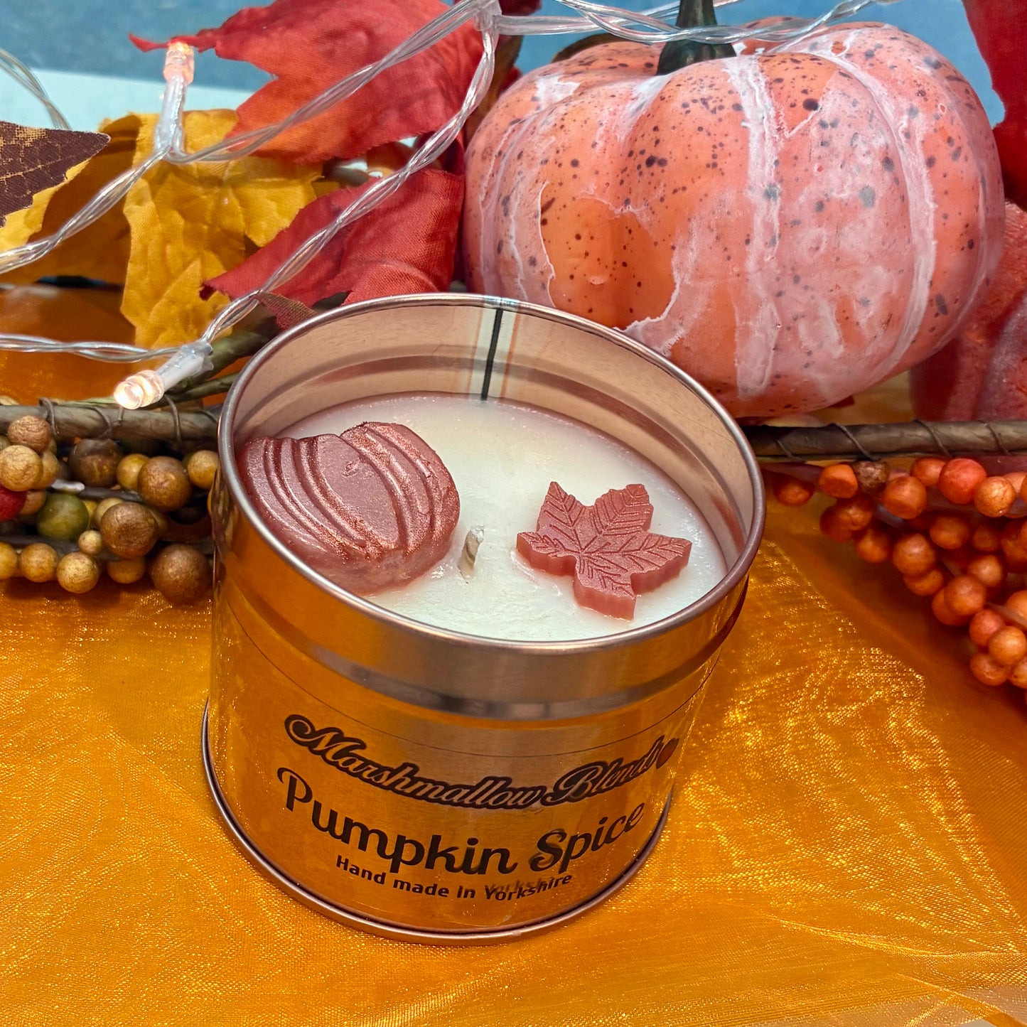 Pumpkin spice rose gold candle tin