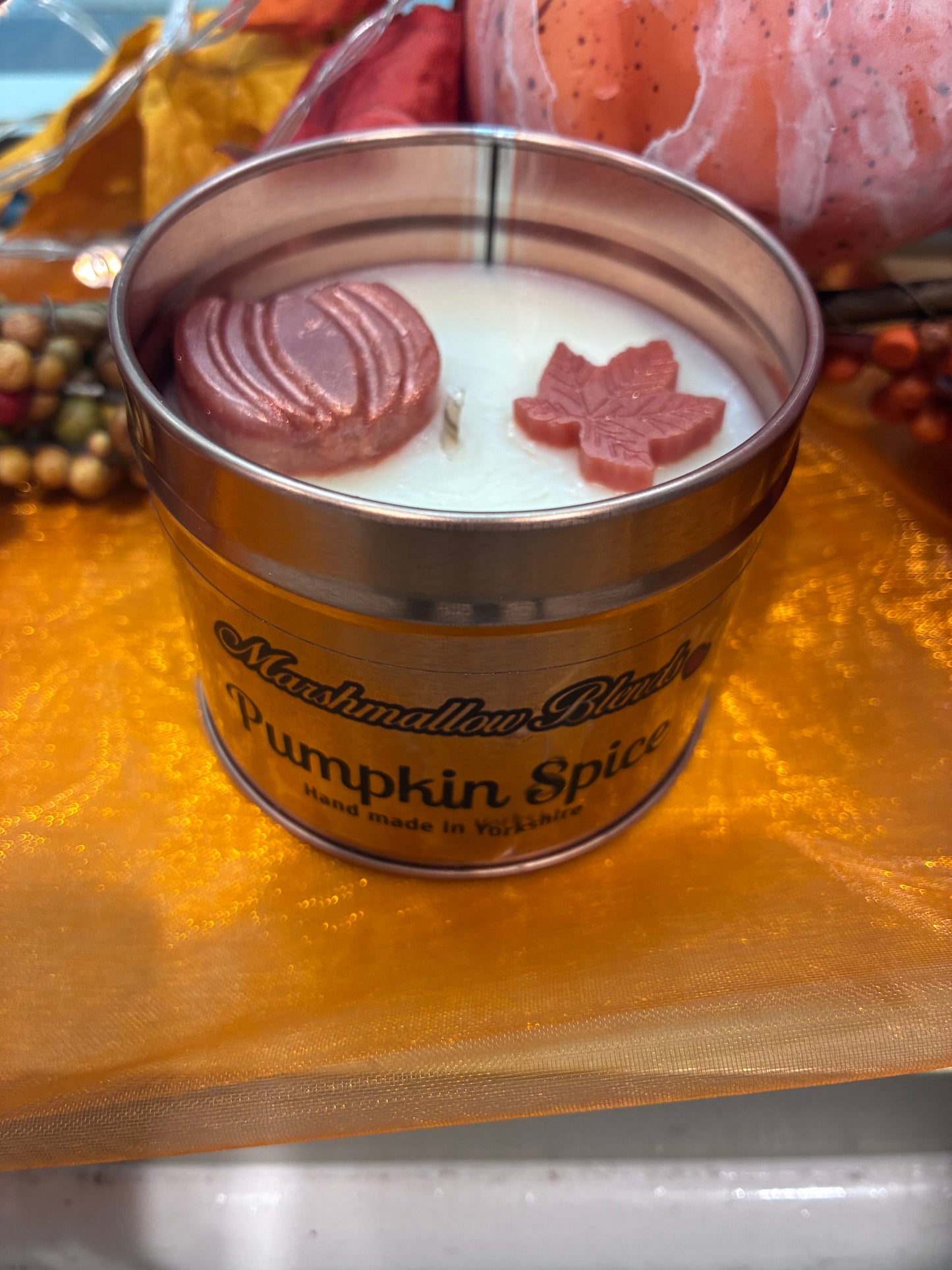 Pumpkin spice rose gold candle tin