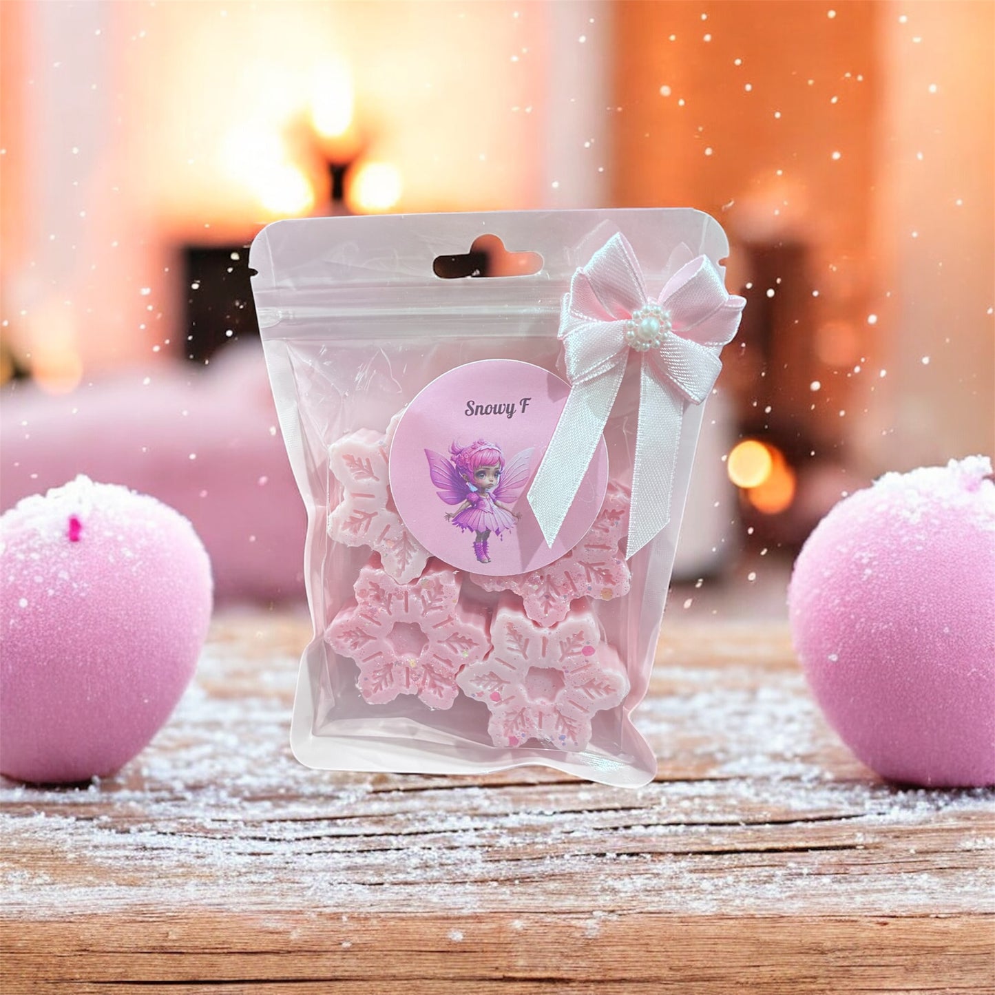 Snowy f pack of 4 Snowflake Wax melts fairy Snow scented handmade wax