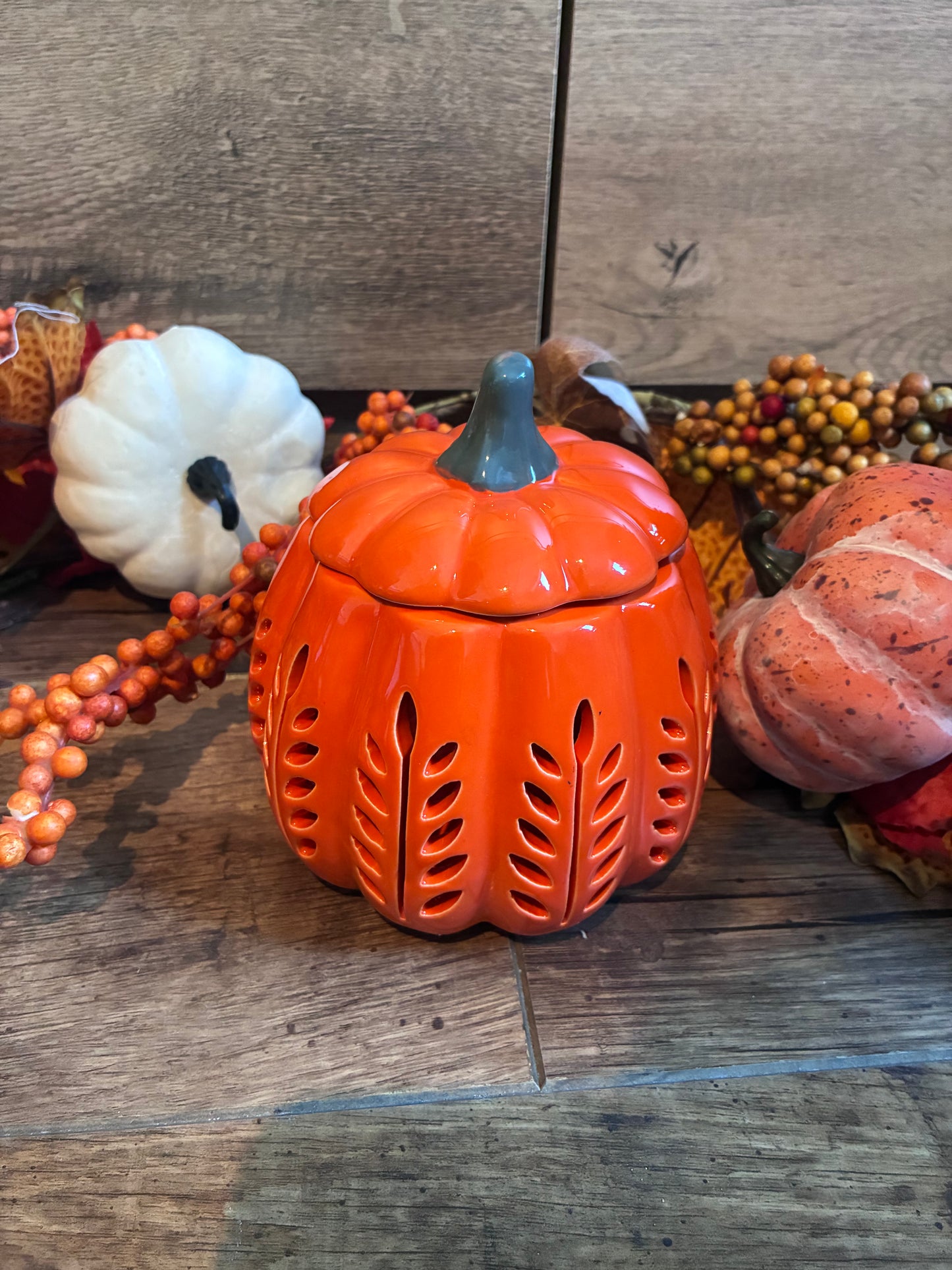 Orange pumpkin cutout wax and oil burner